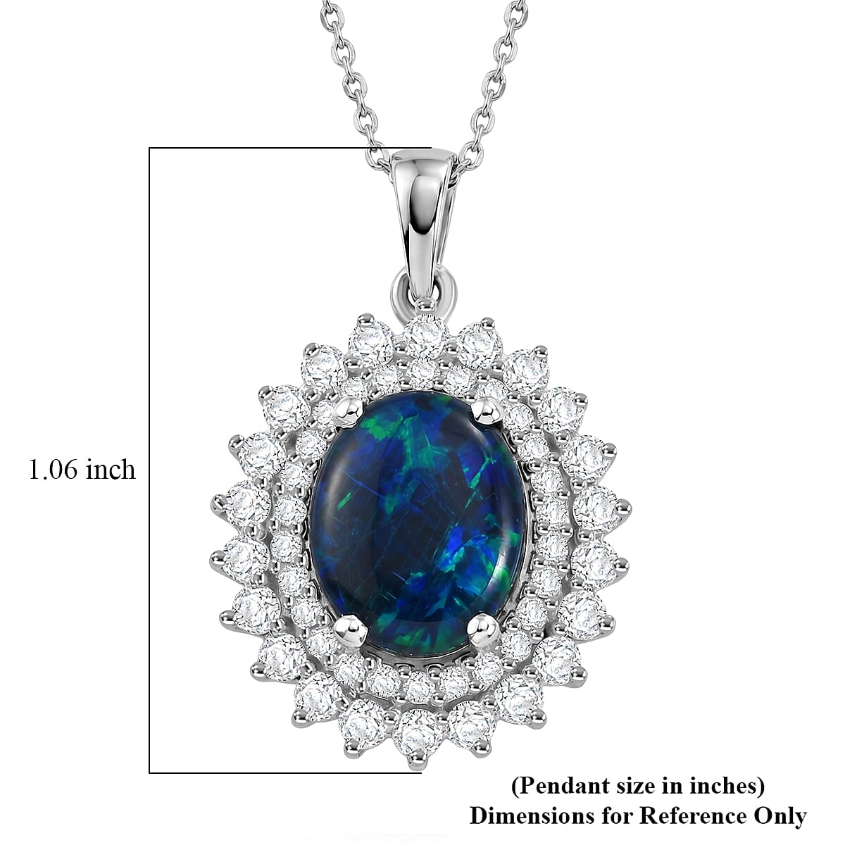 Certified & Appraised D'Joy Premium Australian Opal Triplet and Moissanite 3.10 ctw Pendant Necklace in Rhodium Over Sterling Silver 20 Inches