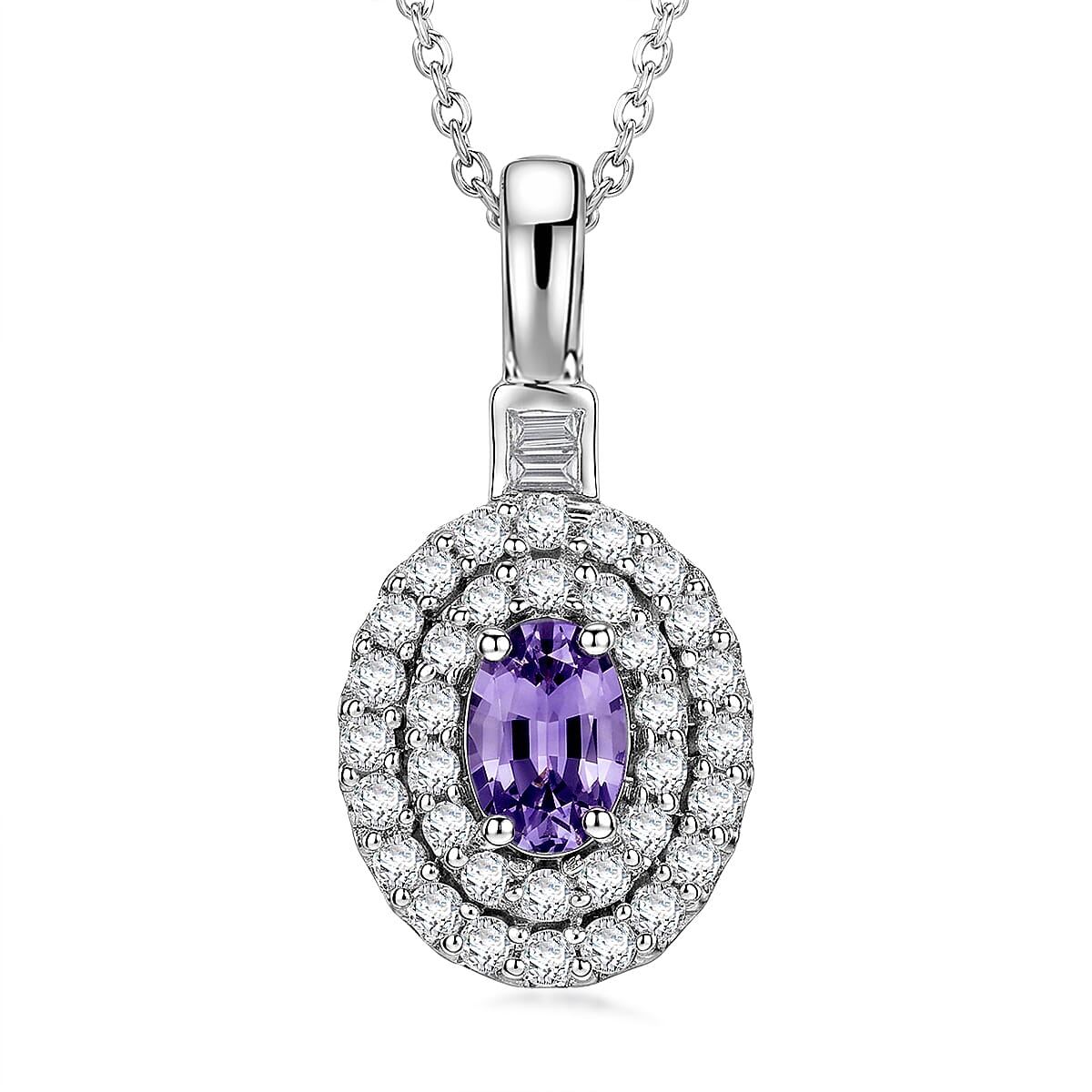 Certified & Appraised D'Joy Premium Narsipatnam Purple Spinel and Moissanite 1.25 ctw Pendant Necklace in Rhodium Over Sterling Silver (20 Inches)