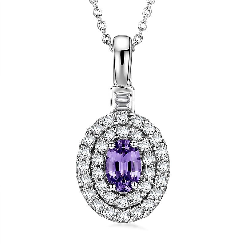 Certified & Appraised D'Joy Premium Narsipatnam Purple Spinel and Moissanite 1.25 ctw Pendant Necklace in Rhodium Over Sterling Silver (20 Inches)