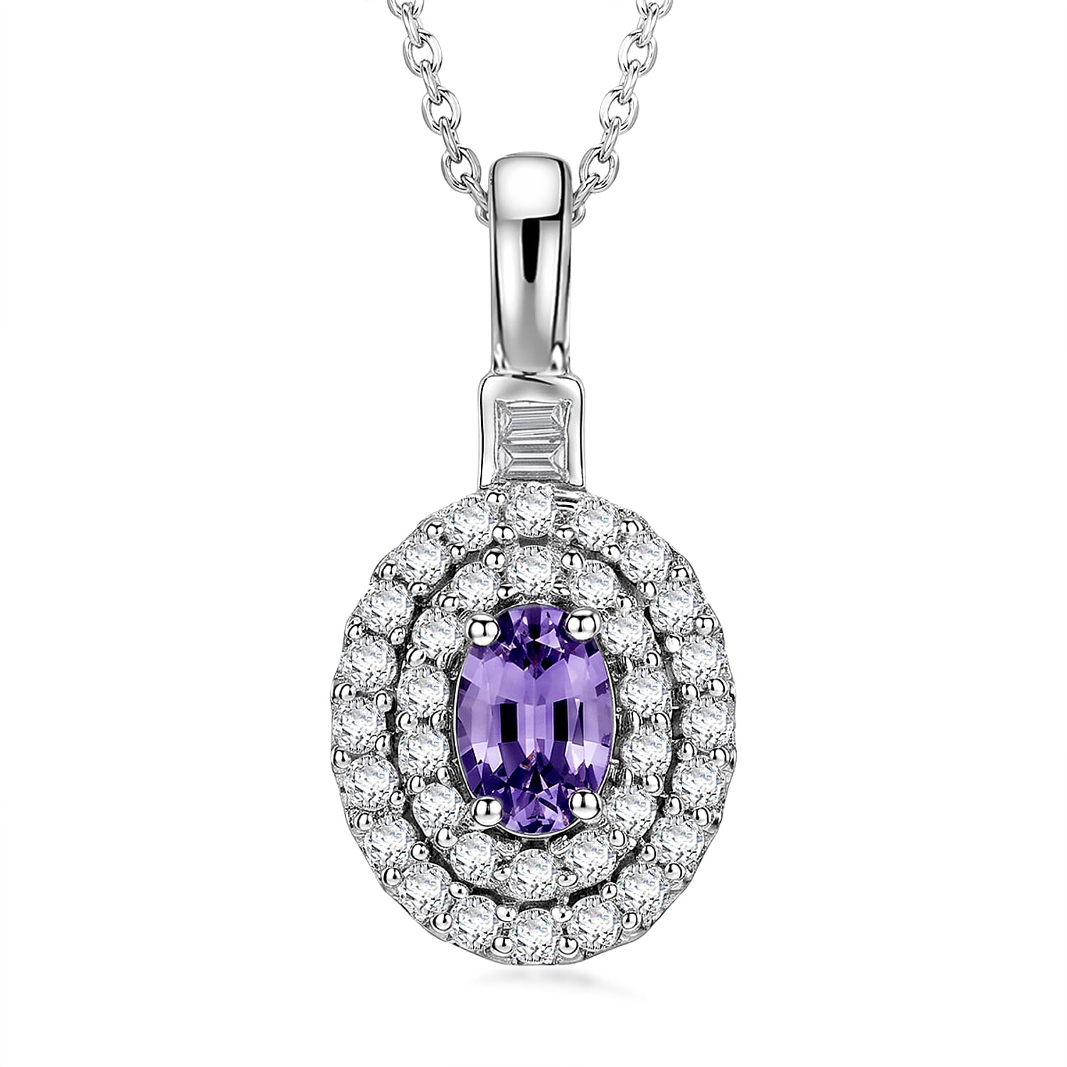 Certified & Appraised D'Joy Premium Narsipatnam Purple Spinel and Moissanite 1.25 ctw Pendant Necklace in Rhodium Over Sterling