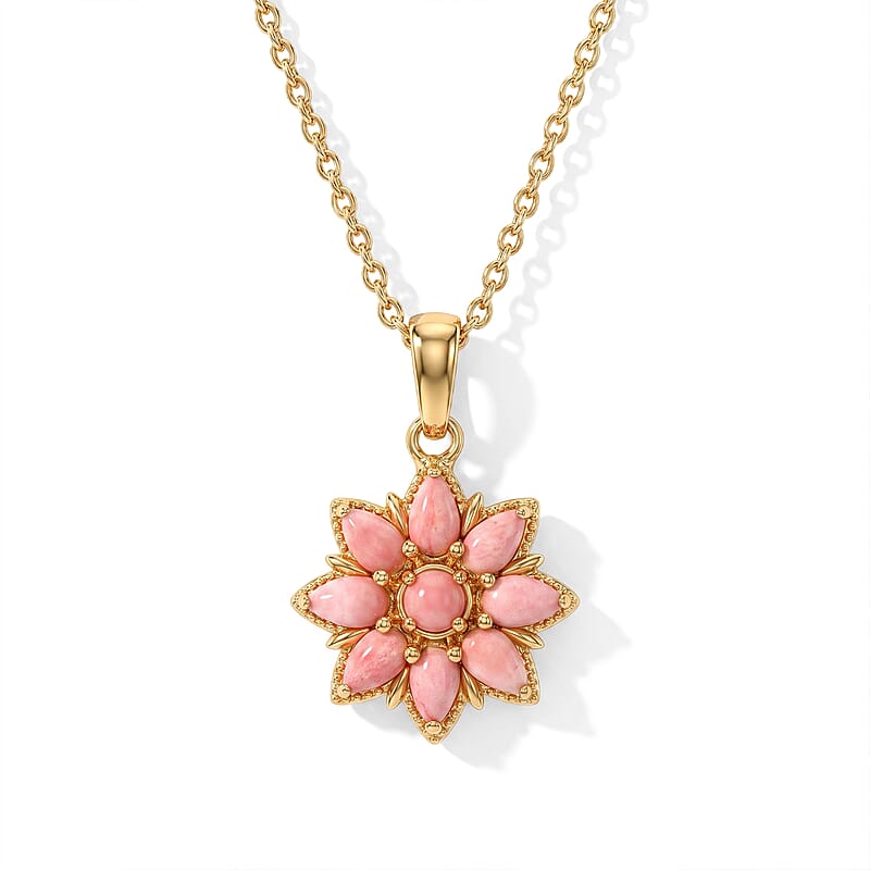 EverTrue Oregon Peach Opal 1.70 ctw Pendant in 18K YG Plated with ION Plated YG Stainless Steel Necklace 20 Inches
