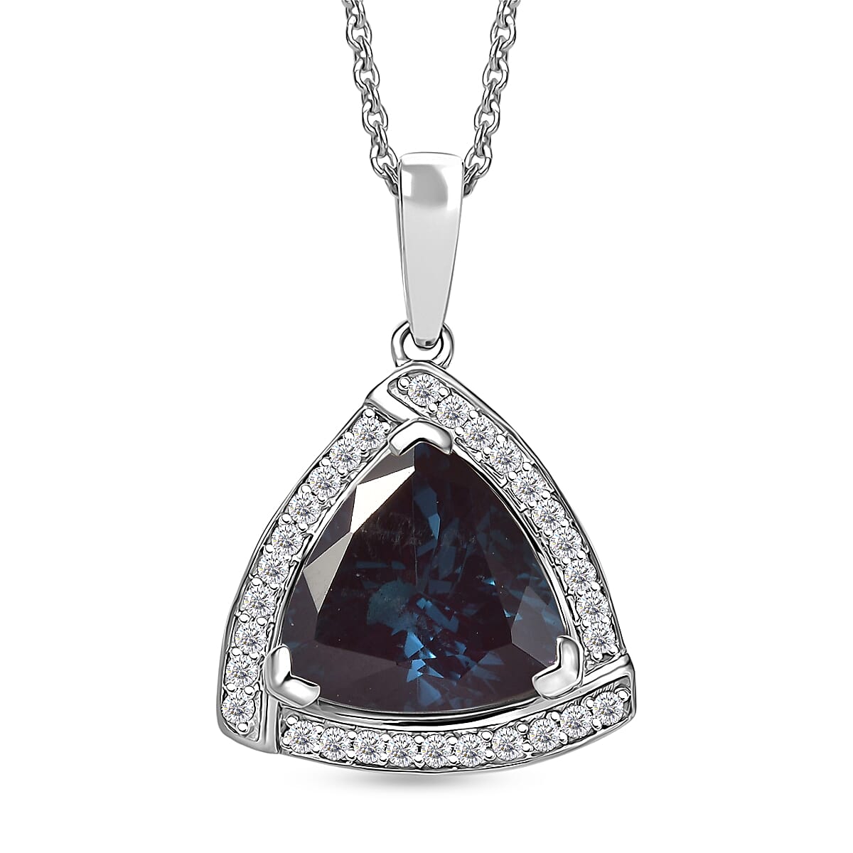 D'Joy Lab Grown Alexandrite and Moissanite 4.00 ctw Pendant Necklace Pendant Necklace (20 Inches) in Rhodium Over Sterling Silver 20 Inches