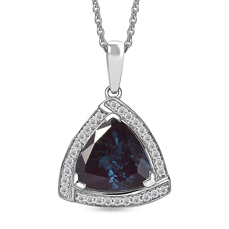 D'Joy Lab Grown Alexandrite and Moissanite 4.00 ctw Pendant Necklace Pendant Necklace (20 Inches) in Rhodium Over Sterling Silver 20 Inches