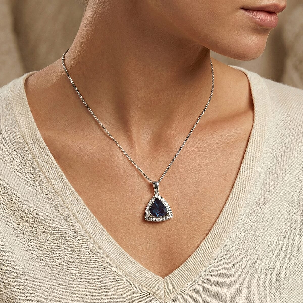 D'Joy Lab Grown Alexandrite and Moissanite 4.00 ctw Pendant Necklace Pendant Necklace (20 Inches) in Rhodium Over Sterling Silver 20 Inches image number 2