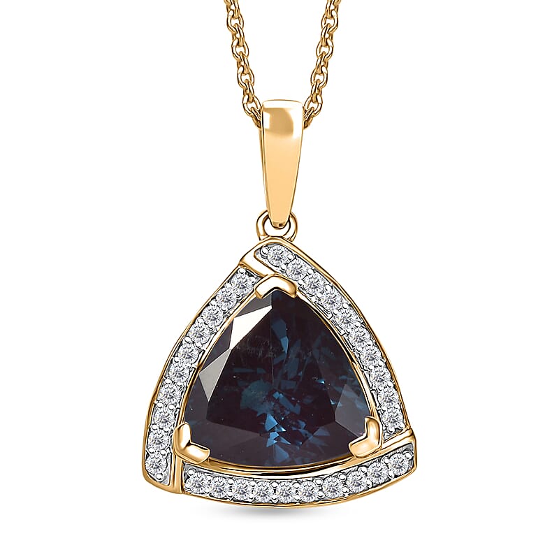 D'Joy Lab Grown Alexandrite and Moissanite 4.00 ctw Pendant Necklace in 18K Vermeil Yellow Gold Over Sterling Silver 20 Inches