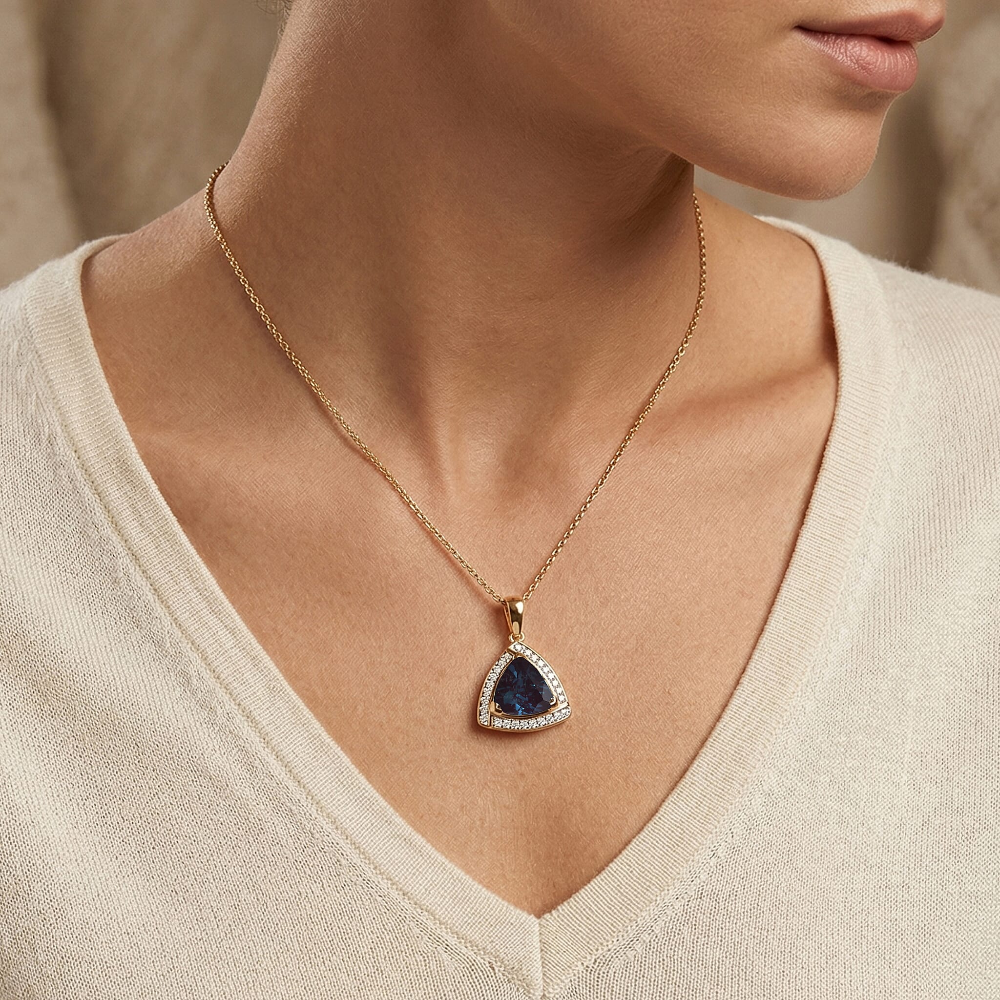 D'Joy Lab Grown Alexandrite and Moissanite 4.00 ctw Pendant Necklace in 18K Vermeil Yellow Gold Over Sterling Silver 20 Inches