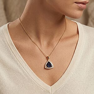 D'Joy Lab Grown Alexandrite and Moissanite 4.00 ctw Pendant Necklace in 18K Vermeil Yellow Gold Over Sterling Silver 20 Inches