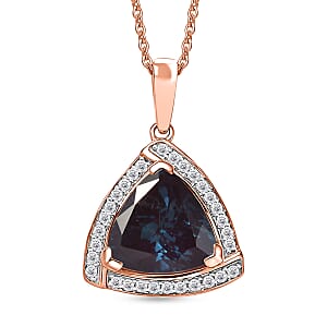D'Joy Lab Grown Alexandrite and Moissanite 4.00 ctw Pendant Necklace in 18K Vermeil Rose Gold Over Sterling Silver 20 Inches