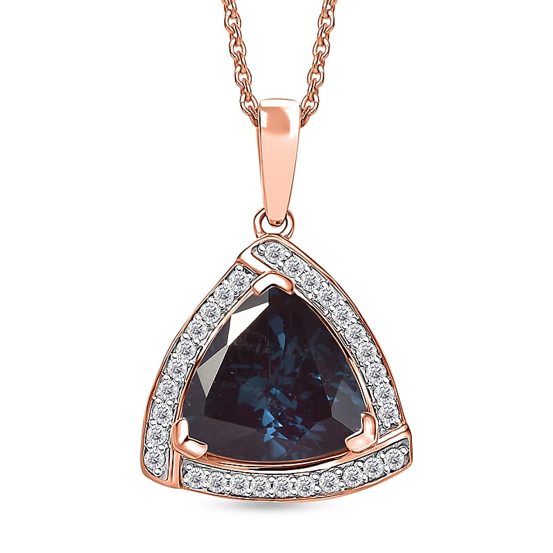 D'Joy Lab Grown Alexandrite and Moissanite 4.00 ctw Pendant Necklace in 18K Vermeil Rose Gold Over Sterling Silver 20 Inches