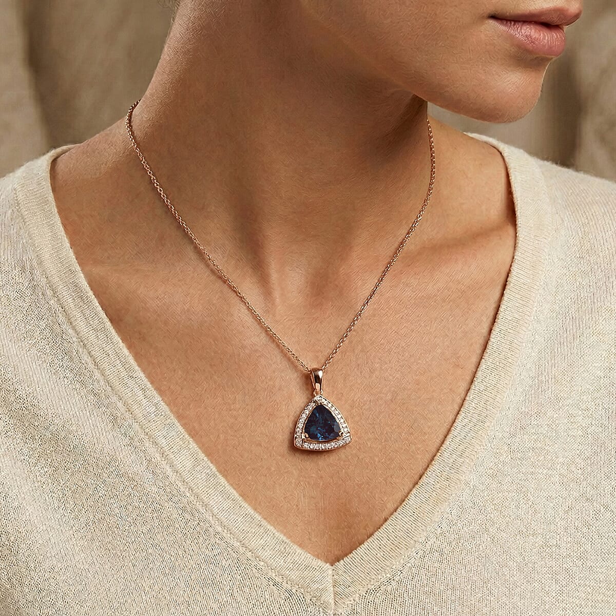 D'Joy Lab Grown Alexandrite and Moissanite 4.00 ctw Pendant Necklace in 18K Vermeil Rose Gold Over Sterling Silver 20 Inches image number 2