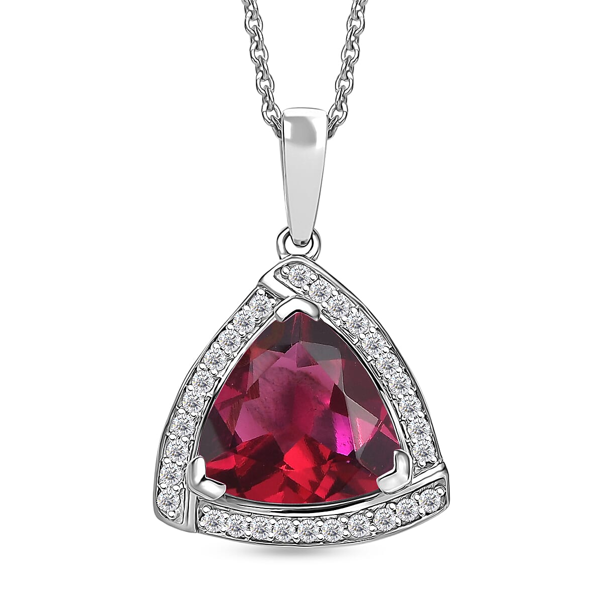 D'Joy Lab Grown Bixbite and Moissanite 4.00 ctw Pendant Necklace in Rhodium Over Sterling Silver 20 Inches