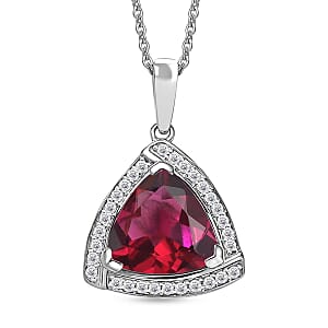 D'Joy Lab Grown Bixbite and Moissanite 4.00 ctw Pendant Necklace in Rhodium Over Sterling Silver 20 Inches