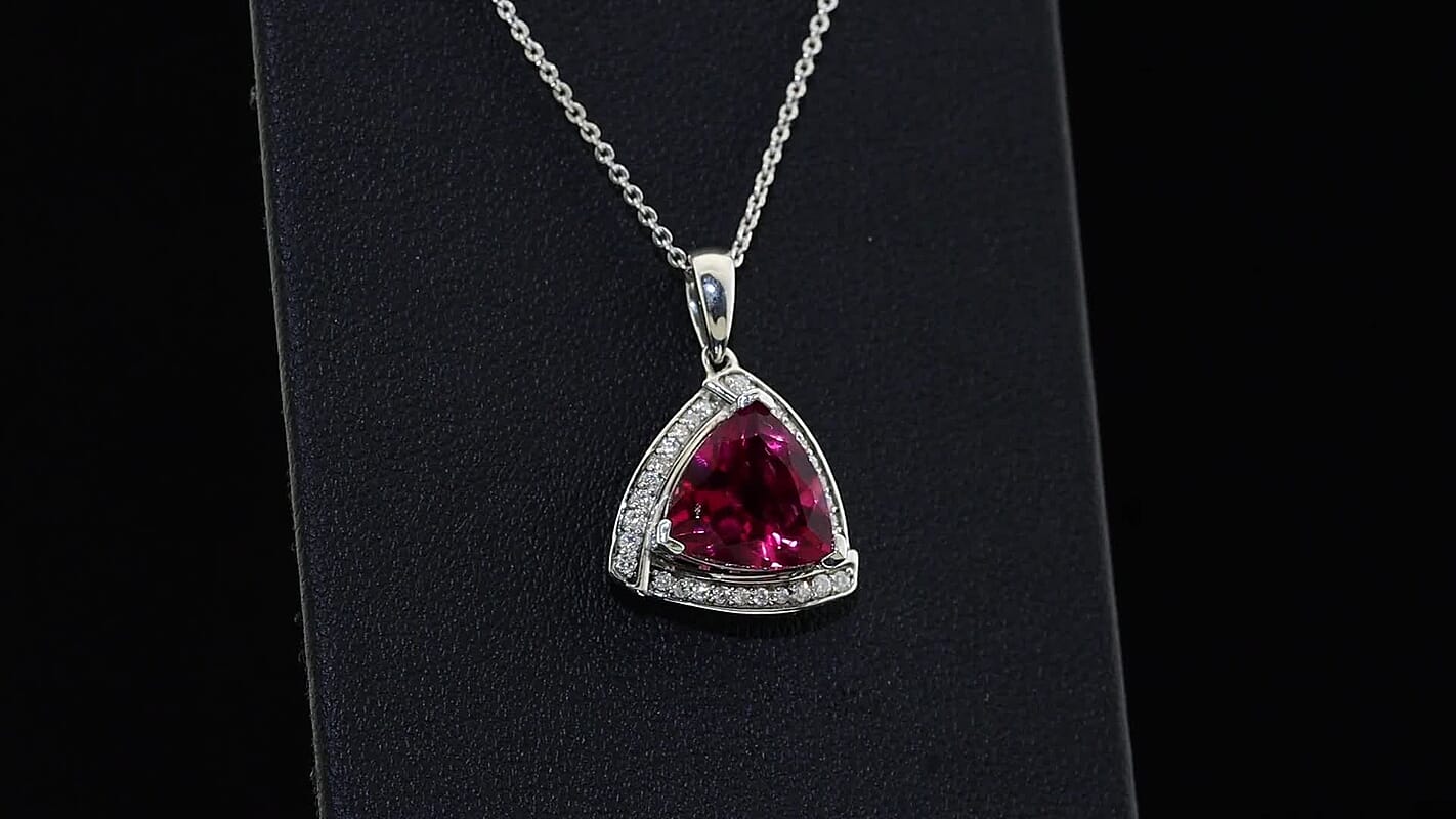 D'Joy Lab Grown Bixbite and Moissanite 4.00 ctw Pendant Necklace in Rhodium Over Sterling Silver 20 Inches