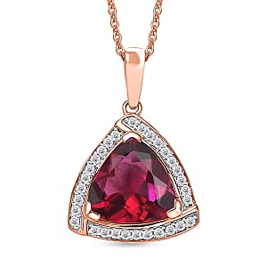 D'Joy Lab Grown Bixbite and Moissanite 4.00 ctw Pendant Necklace in 18K Vermeil Rose Gold Over Sterling Silver 20 Inches
