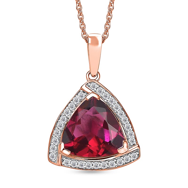 D'Joy Lab Grown Bixbite and Moissanite 4.00 ctw Pendant Necklace in 18K Vermeil Rose Gold Over Sterling Silver 20 Inches
