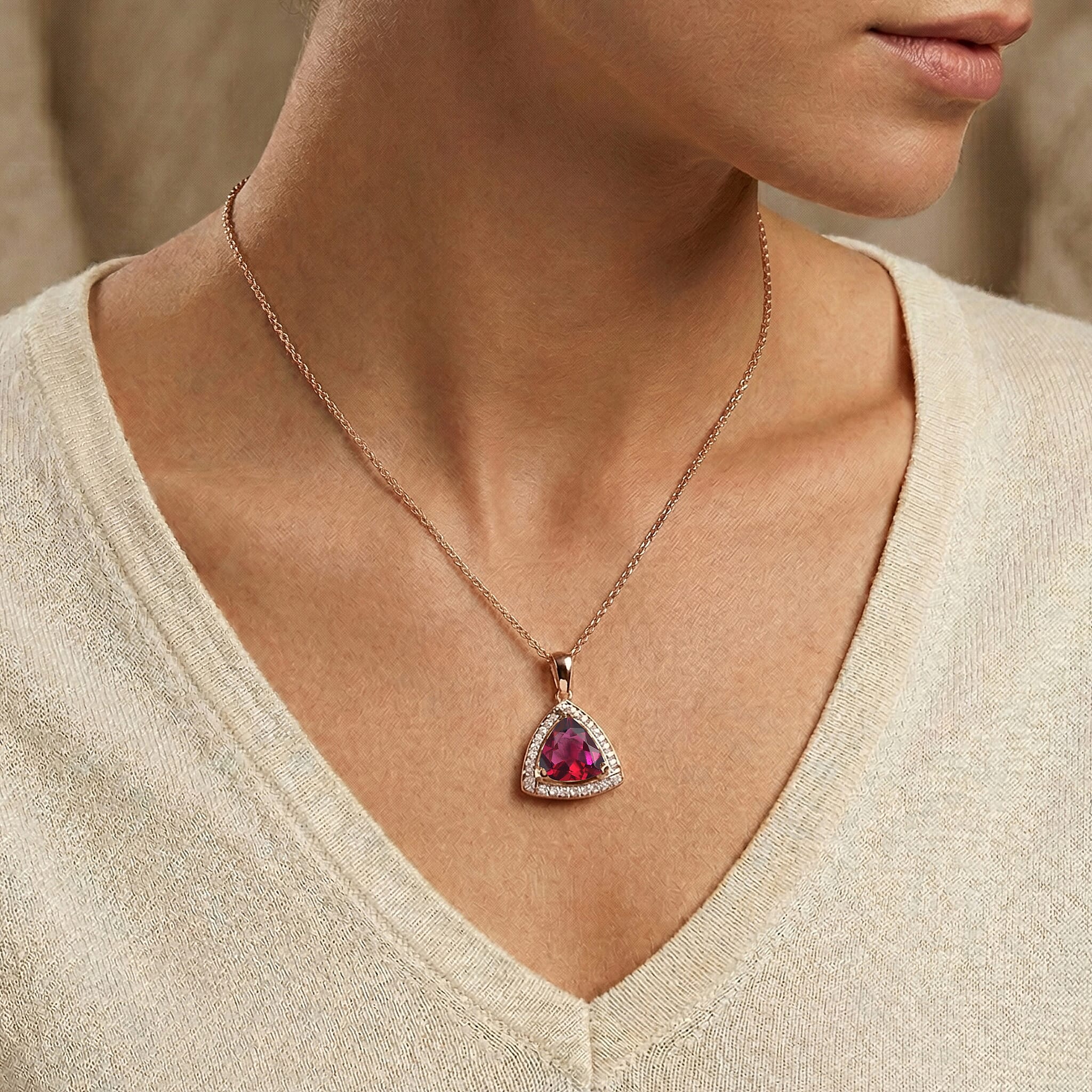D'Joy Lab Grown Bixbite and Moissanite 4.00 ctw Pendant Necklace in 18K Vermeil Rose Gold Over Sterling Silver 20 Inches