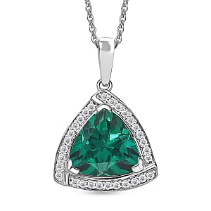 D'Joy Lab Grown Emerald and Moissanite 4.00 ctw Pendant Necklace in Rhodium Over Sterling Silver 20 Inches