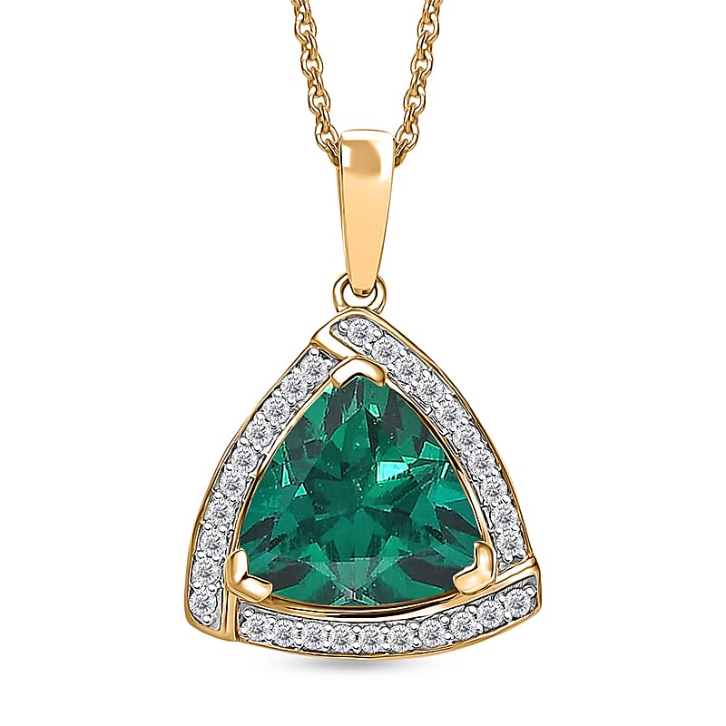 D'Joy Lab Grown Emerald and Moissanite 3.80 ctw Pendant Necklace in 18K Vermeil Yellow Gold Over Sterling Silver 20 Inches