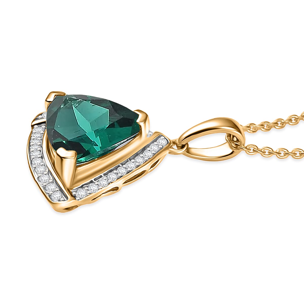 D'Joy Lab Grown Emerald and Moissanite 3.80 ctw Pendant Necklace in 18K Vermeil Yellow Gold Over Sterling Silver 20 Inches