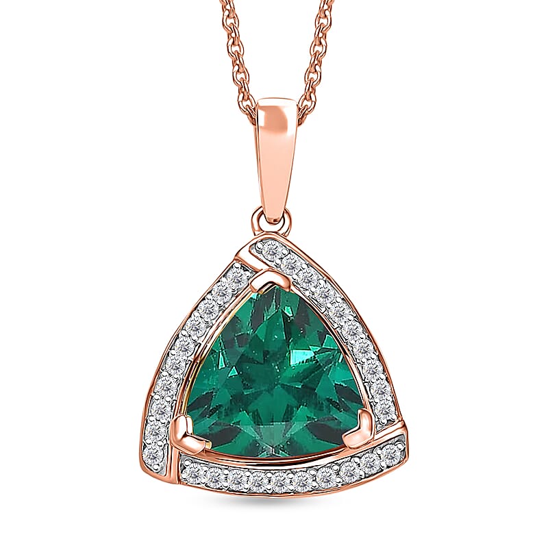 D'Joy Lab Grown Emerald and Moissanite 4.00 ctw Pendant Necklace in 18K Vermeil Rose Gold Over Sterling Silver 20 Inches