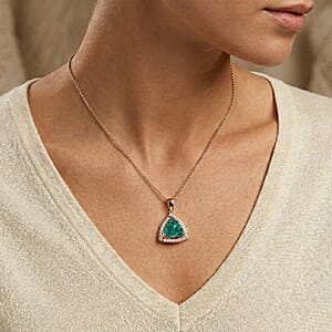 D'Joy Lab Grown Emerald and Moissanite 4.00 ctw Pendant Necklace in 18K Vermeil Rose Gold Over Sterling Silver 20 Inches