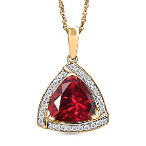 D'Joy Lab Grown Padparadscha Sapphire and Moissanite Pendant Necklace in 18K Vermeil Yellow Gold Over Sterling Silver 20 Inches 4.00 ctw
