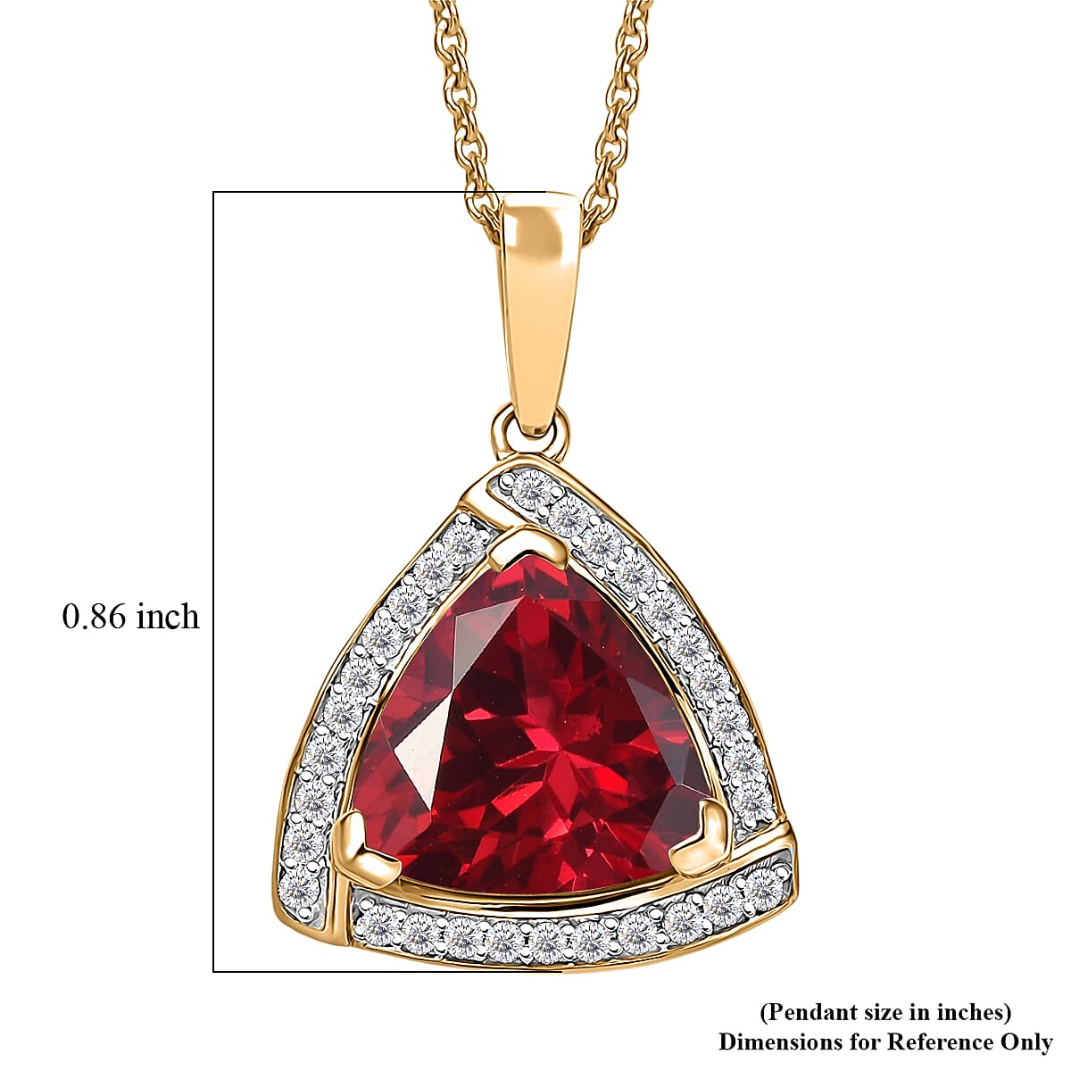 D'Joy Lab Grown Padparadscha Sapphire and Moissanite Pendant Necklace in 18K Vermeil Yellow Gold Over Sterling Silver 20 Inches 4.00 ctw