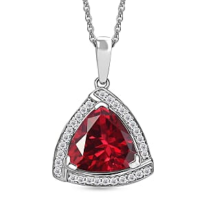 D'Joy Lab Grown Padparadscha Sapphire and Moissanite Pendant Necklace in Rhodium Over Sterling Silver 20 Inches 4.00 ctw