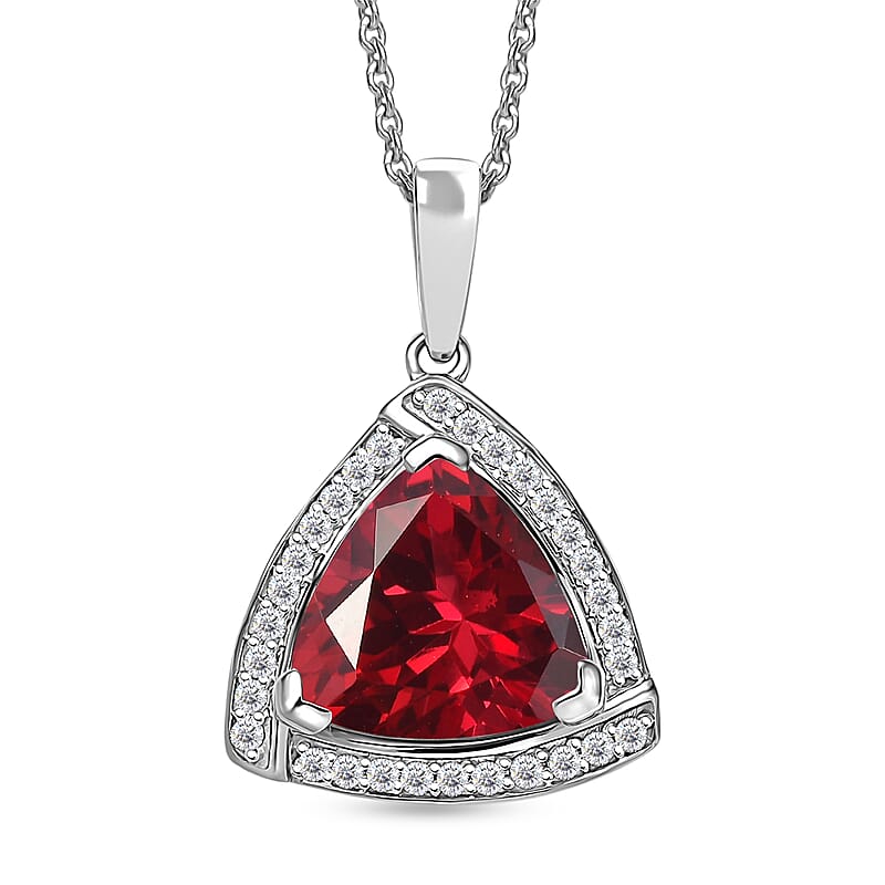 D'Joy Lab Grown Padparadscha Sapphire and Moissanite Pendant Necklace in Rhodium Over Sterling Silver 20 Inches 4.00 ctw