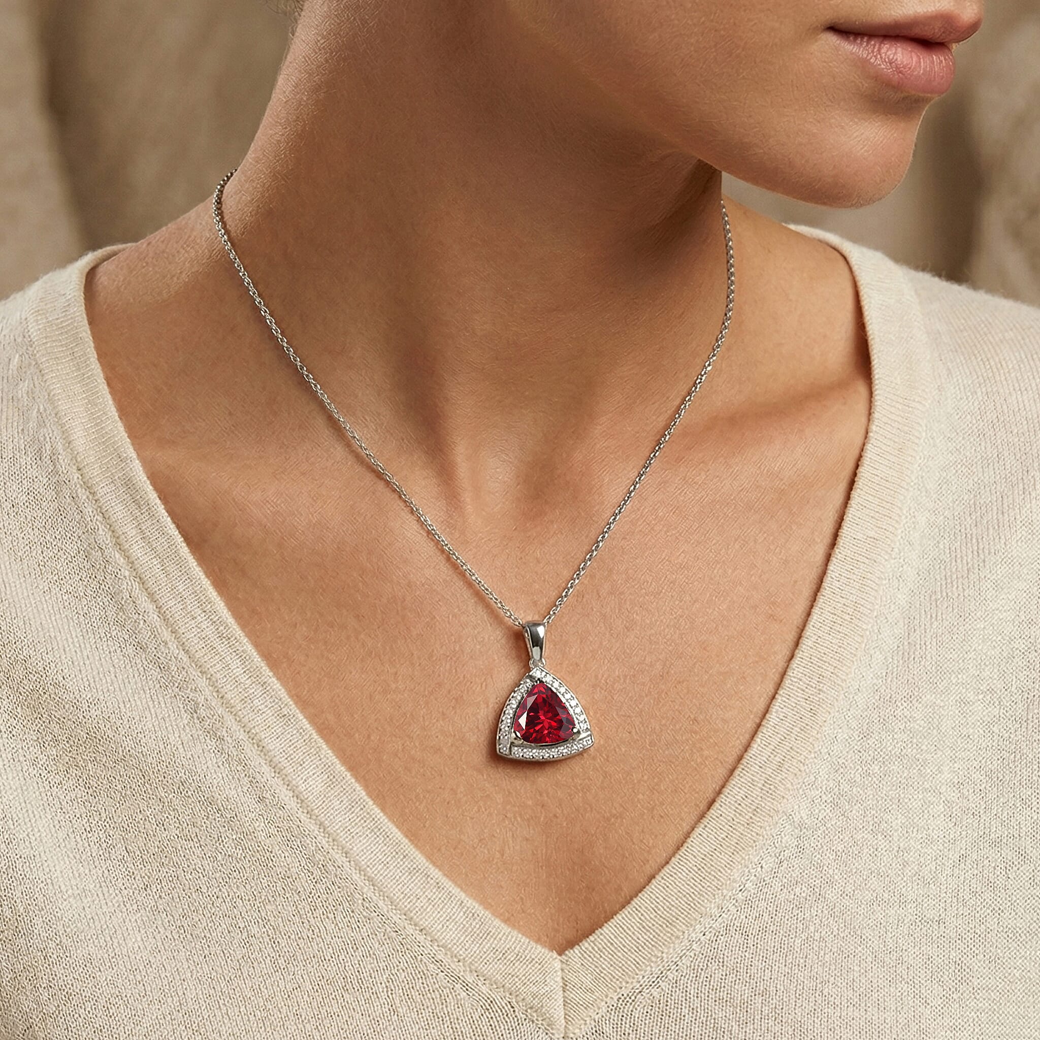D'Joy Lab Grown Padparadscha Sapphire and Moissanite Pendant Necklace in Rhodium Over Sterling Silver 20 Inches 4.00 ctw