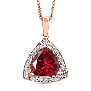 D'Joy Lab Grown Padparadscha Sapphire and Moissanite Pendant Necklace in 18K Vermeil Rose Gold Over Sterling Silver 20 Inches 4.00 ctw