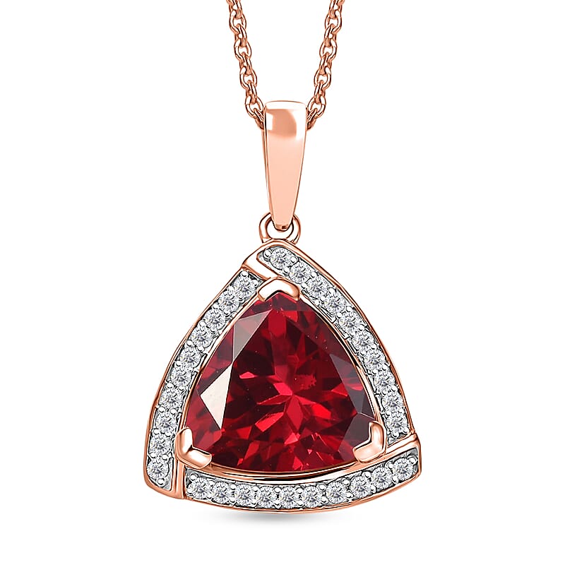 D'Joy Lab Grown Padparadscha Sapphire and Moissanite Pendant Necklace in 18K Vermeil Rose Gold Over Sterling Silver 20 Inches 4.00 ctw