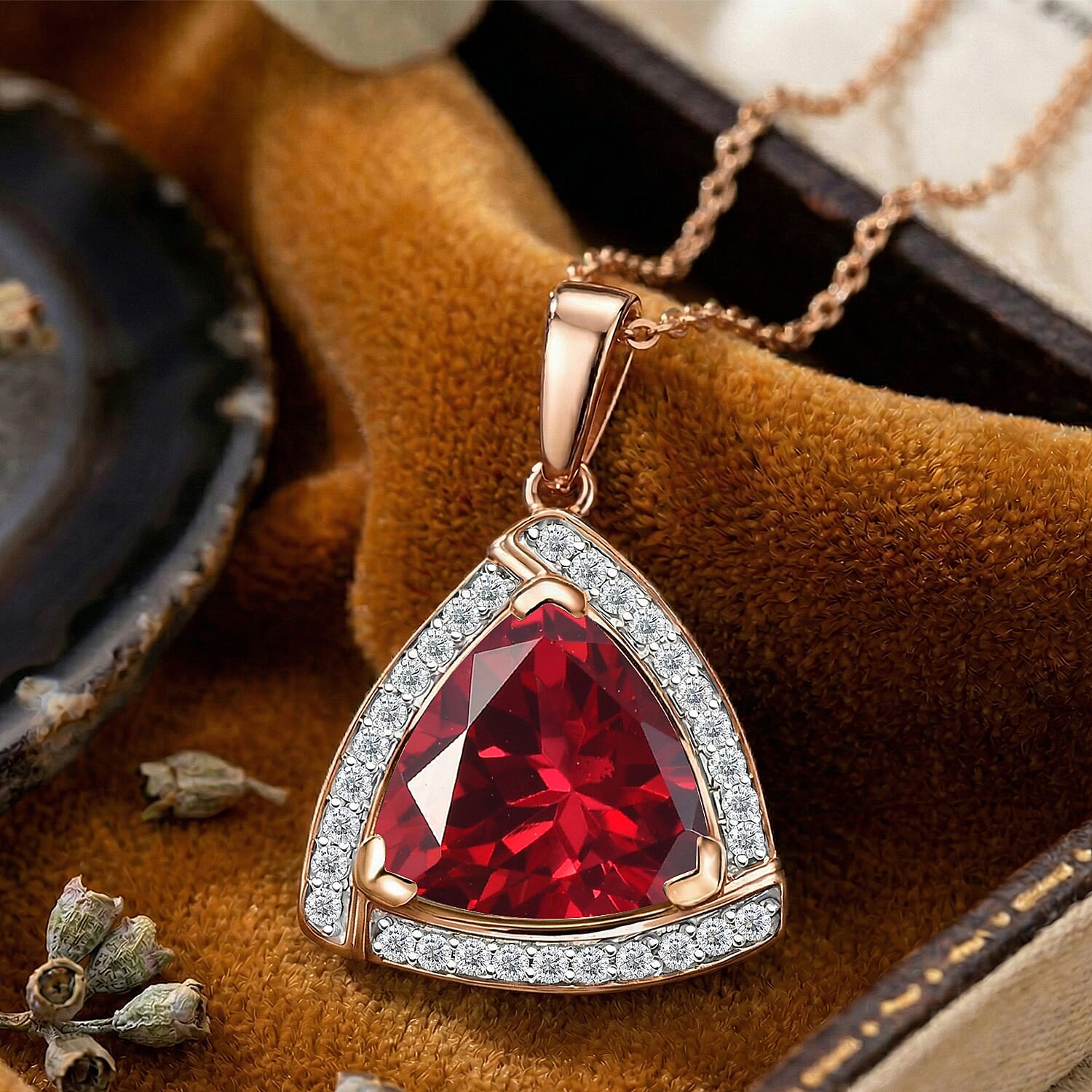 D'Joy Lab Grown Padparadscha Sapphire and Moissanite Pendant Necklace in 18K Vermeil Rose Gold Over Sterling Silver 20 Inches 4.00 ctw