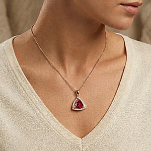 D'Joy Lab Grown Padparadscha Sapphire and Moissanite Pendant Necklace in 18K Vermeil Rose Gold Over Sterling Silver 20 Inches 4.00 ctw