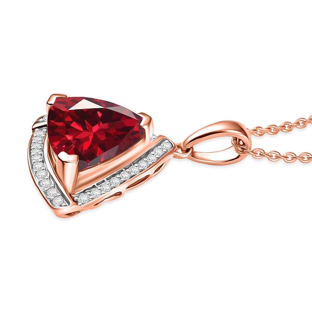 D'Joy Lab Grown Padparadscha Sapphire and Moissanite Pendant Necklace in 18K Vermeil Rose Gold Over Sterling Silver 20 Inches 4.00 ctw