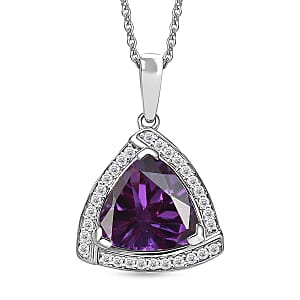 D'Joy Lab Grown Color Change Sapphire and Moissanite Pendant Necklace in Rhodium Over Sterling Silver 20 Inches 4.00 ctw