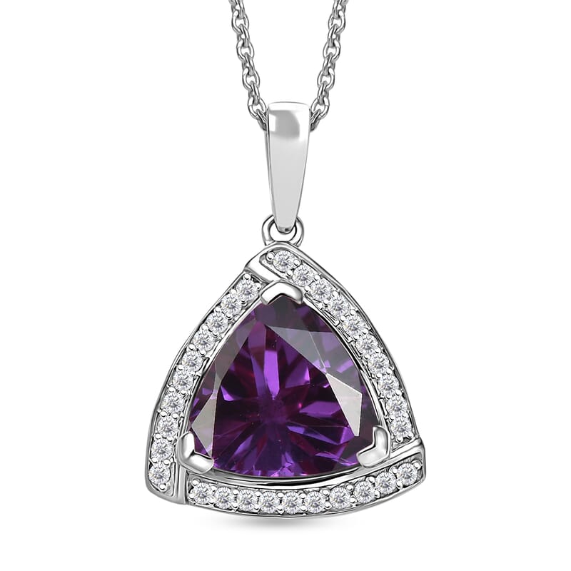 D'Joy Lab Grown Color Change Sapphire and Moissanite Pendant Necklace in Rhodium Over Sterling Silver 20 Inches 4.00 ctw