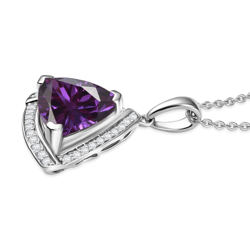 D'Joy Lab Grown Color Change Sapphire and Moissanite Pendant Necklace in Rhodium Over Sterling Silver 20 Inches 4.00 ctw