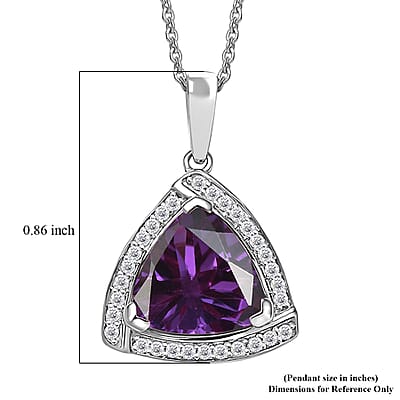 D'Joy Lab Grown Color Change Sapphire and Moissanite Pendant Necklace in Rhodium Over Sterling Silver 20 Inches 4.00 ctw