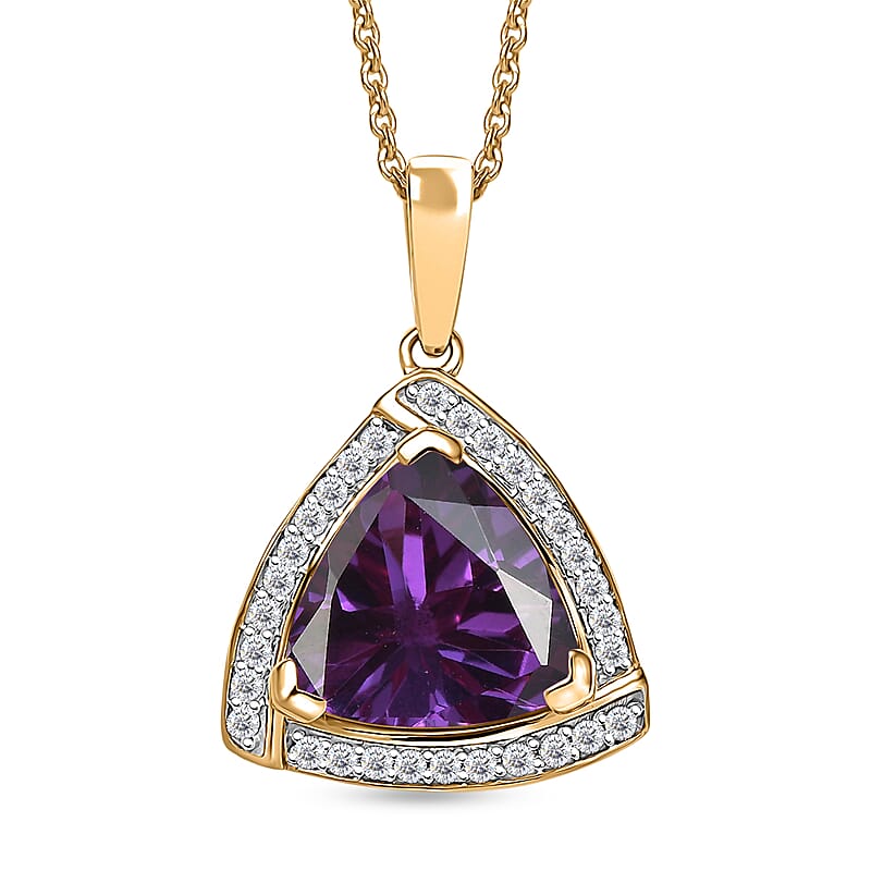 D'Joy Lab Grown Color Change Sapphire and Moissanite Pendant Necklace in 18K Vermeil Yellow Gold Over Sterling Silver 20 Inches 4.00 ctw