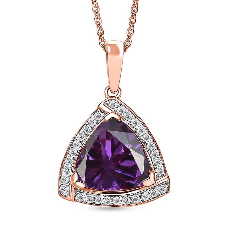 D'Joy Lab Grown Color Change Sapphire and Moissanite Pendant Necklace in 18K Vermeil Rose Gold Over Sterling Silver 20 Inches 4.00 ctw