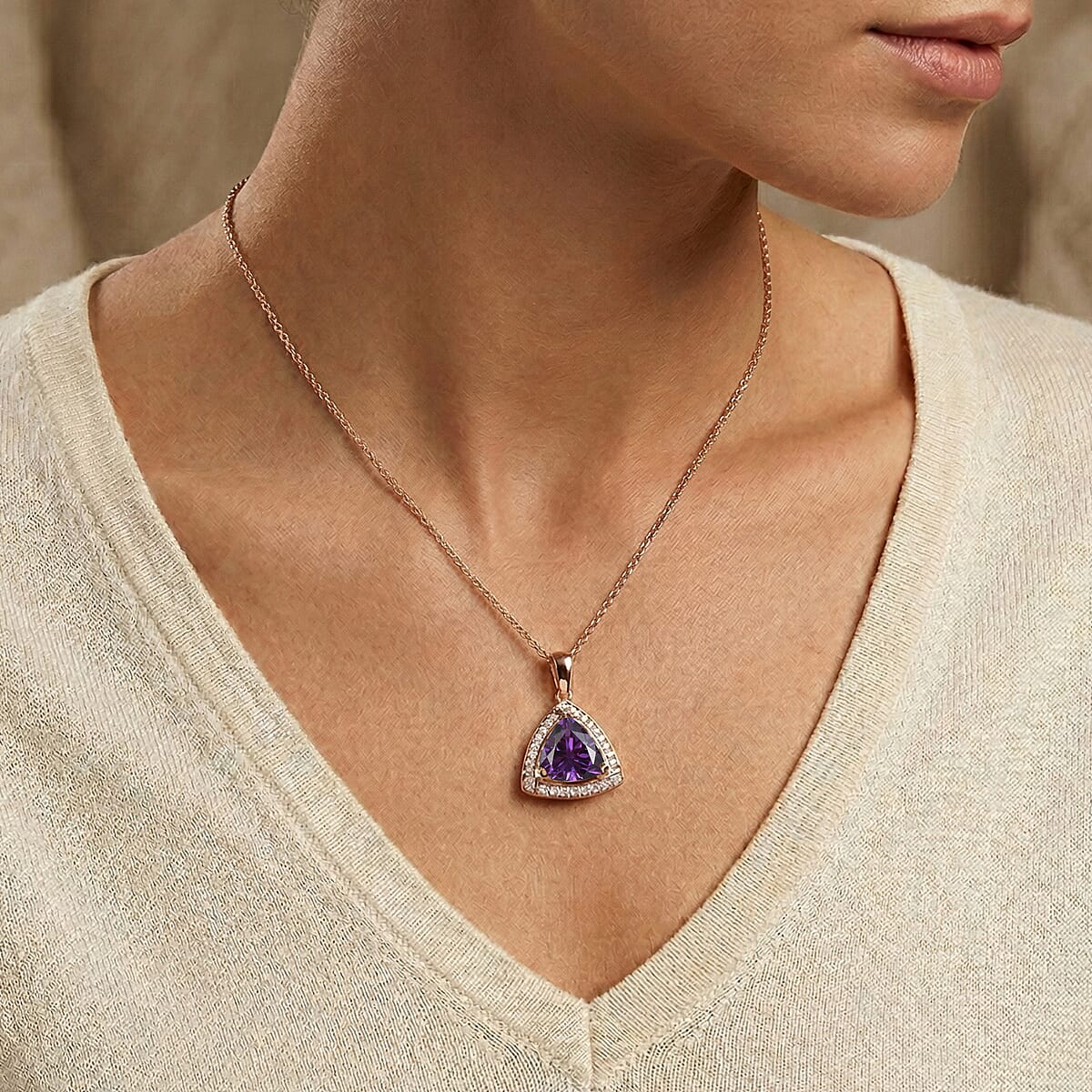 D'Joy Lab Grown Color Change Sapphire and Moissanite Pendant Necklace in 18K Vermeil Rose Gold Over Sterling Silver 20 Inches 4.00 ctw image number 2