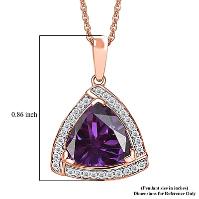 D'Joy Lab Grown Color Change Sapphire and Moissanite Pendant Necklace in 18K Vermeil Rose Gold Over Sterling Silver 20 Inches 4.00 ctw
