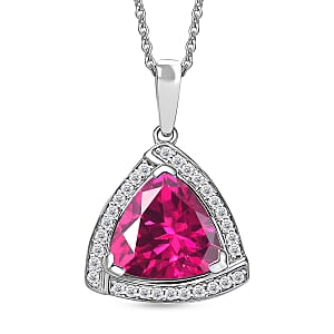 D'Joy Lab Grown Pink Sapphire and Moissanite 4.00 ctw Pendant Necklace in Rhodium Over Sterling Silver 20 Inches