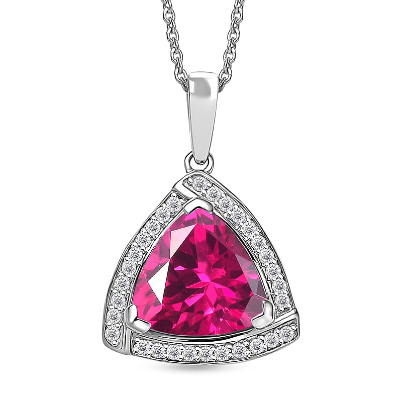 D'Joy Lab Grown Pink Sapphire and Moissanite 4.00 ctw Pendant Necklace in Rhodium Over Sterling Silver 20 Inches