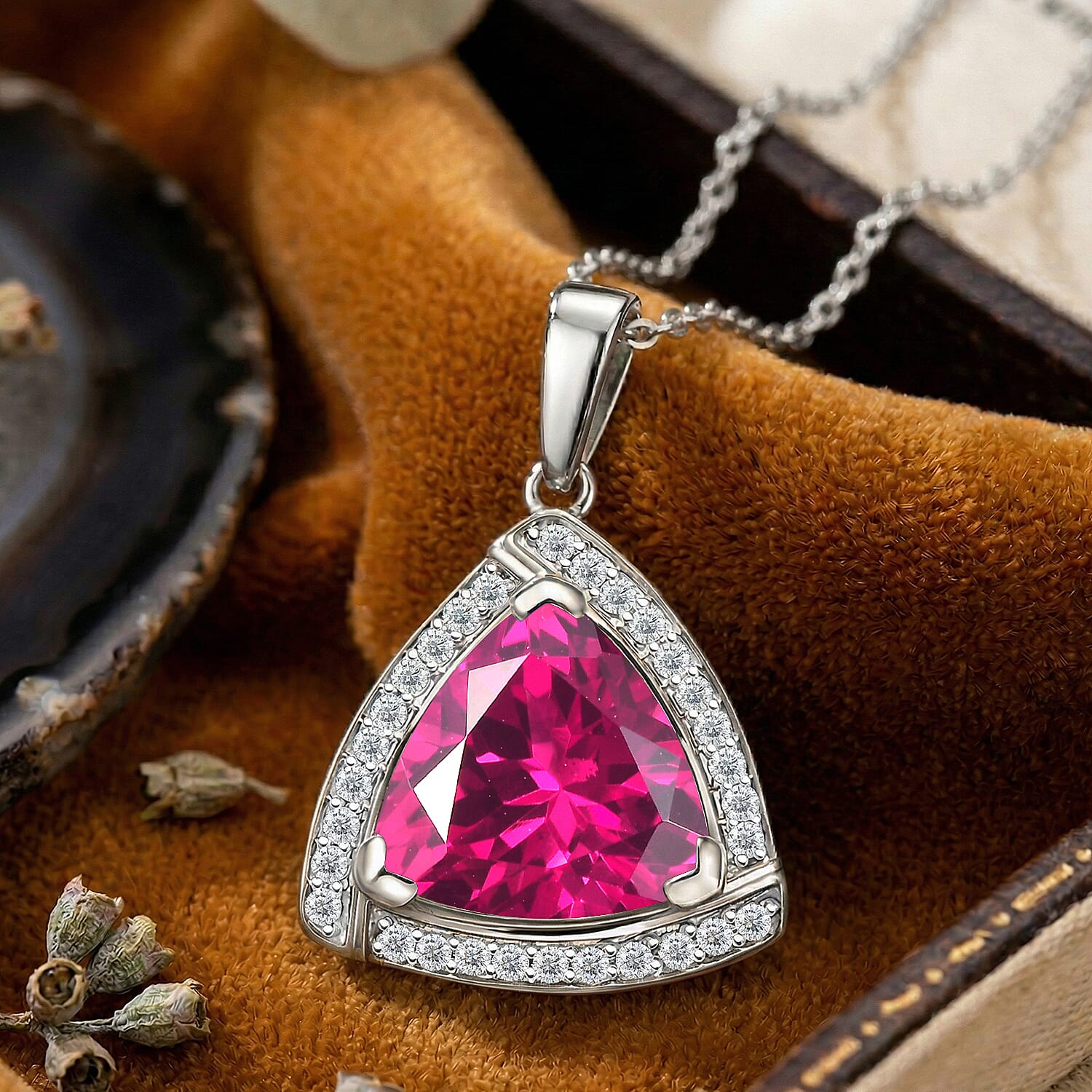 D'Joy Lab Grown Pink Sapphire and Moissanite 4.00 ctw Pendant Necklace in Rhodium Over Sterling Silver 20 Inches