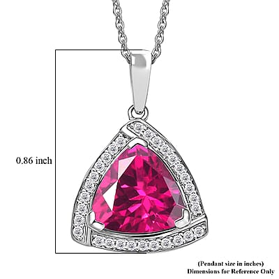 D'Joy Lab Grown Pink Sapphire and Moissanite 4.00 ctw Pendant Necklace in Rhodium Over Sterling Silver 20 Inches