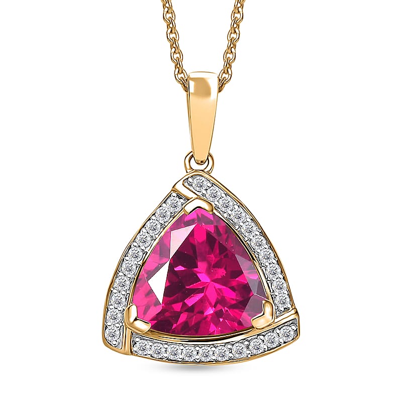 D'Joy Lab Grown Pink Sapphire and Moissanite 4.00 ctw Pendant Necklace in 18K Vermeil Yellow Gold Over Sterling Silver 20 Inches