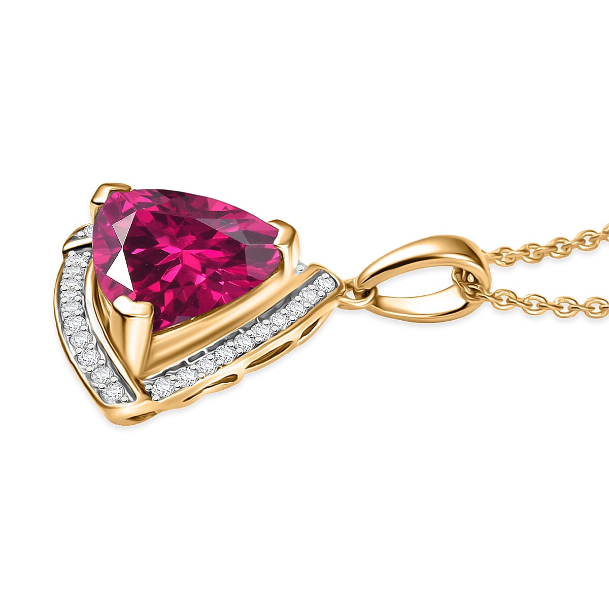 D'Joy Lab Grown Pink Sapphire and Moissanite 4.00 ctw Pendant Necklace in 18K Vermeil Yellow Gold Over Sterling Silver 20 Inches