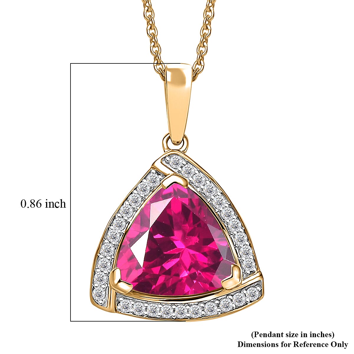 D'Joy Lab Grown Pink Sapphire and Moissanite 4.00 ctw Pendant Necklace in 18K Vermeil Yellow Gold Over Sterling Silver 20 Inches